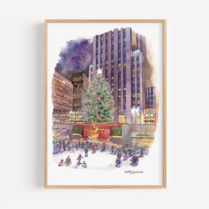 Rockefeller Center, Christmas, New York City, Watercolor Painting