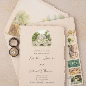 Swan House Watercolor Venue, Atlanta, Georgia, Wedding Announcement, Save The Date, Watercolor Painting image 3