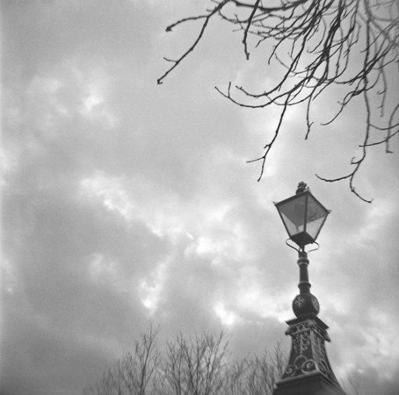 Stormy Weather Genuine Lomography Photograph 8x8 vintage, black and white, gray, rain, cloudy, lamp post, England image 1