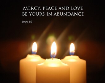 Jude 1:2 - Mercy Peace Love - Christmas Inspirational 10x8 Print - Bible Text - still life, friendship, fellowship, Christian