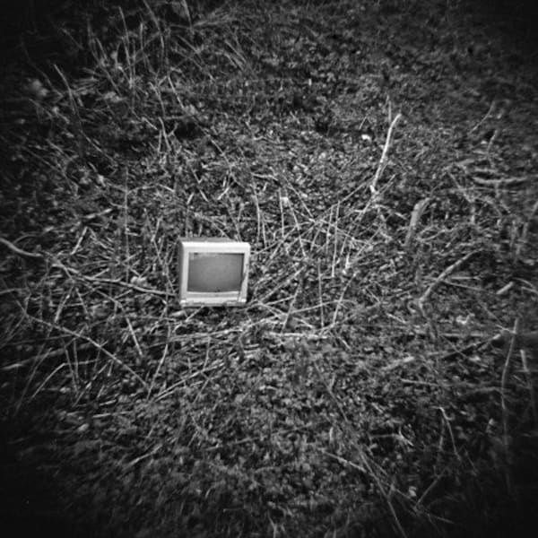 Surreal Urban Decay Scene - Genuine Lomography Film Photo - 8x8 - TV, computer monitor, ditch - geekery, conceptual