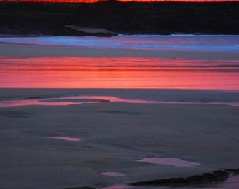 Mer paysage photographie - 9 x 6 - Sunset Beach, ciel, rayures, arc-en-ciel, coloré, sable, eau, vacances, vacances, sticker