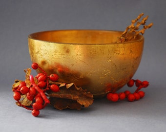 Golden Bowl Rustic Still Life Photograph - 10x8, gloss, color, wall art, home decor, poetry, red, berries, old master