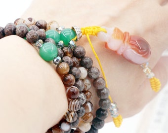 108 small japa mala (SJM) - Botswana agate, snowflake obsidian, green onyx, and agate