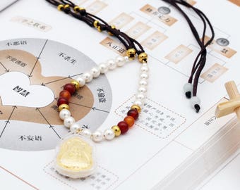 Sunsiwani amulet necklace (unisex) - carnelian, glass pearl, and amulet (BA)