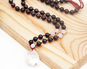 Prosper with positiveness (unisex) necklace - garnet, jade and rutilated quartz