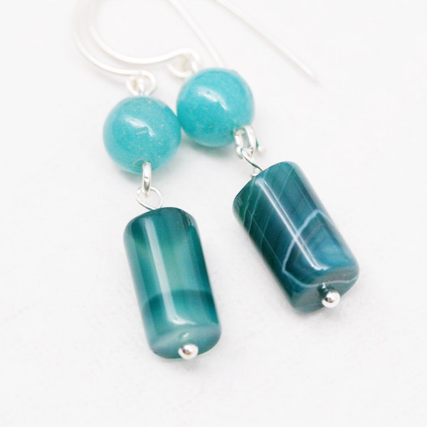 Ocean blue earrings - botswana agate and quartzite