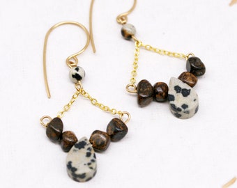 Grounding and protection earrings - Dalmatian jasper and bronzite