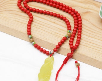 LingZhi Ruyi unisex necklace - cinnabar and serpentine