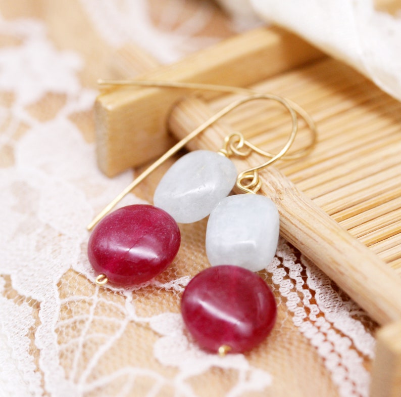 Chill Cherry earrings aquamarine and quartzite image 1