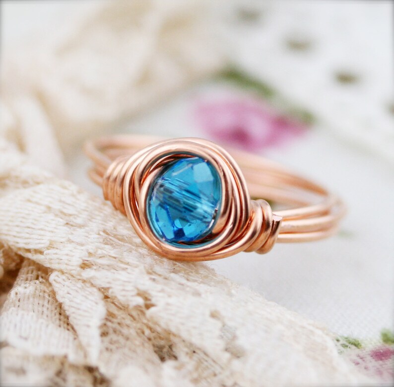 March Birthstone Color BSR Wire Wrapped Ring Glass - Etsy