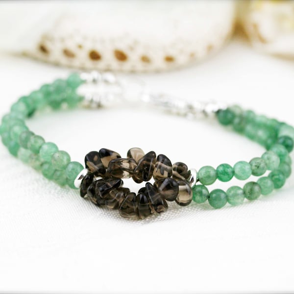 Protection and optimistic bracelet (unisex) - aventurine and smoky quartz