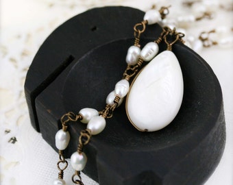 Mermaid whisperers necklace - freshwater pearl and mother of pearl drop