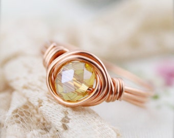 November birthstone color (BSR) - wire wrapped ring - glass crystal 6x4mm