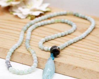 Blissful and confidence unisex necklace - Jadeite, kyanite and chlorite phantom