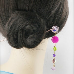 Candy blossom hair stick (HS) - jade, quartzite, and chalcedony