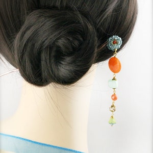 Tangerine mint blossom hair stick (HS) - jade, and quartzite.