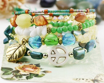 Peace vibes 5 tiers bangle (MW revised version) - howlite, quartzite, jade and serpentine