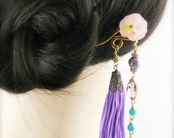 Maiden by the sweet violet hair stick (HS) - amethyst and quartzite