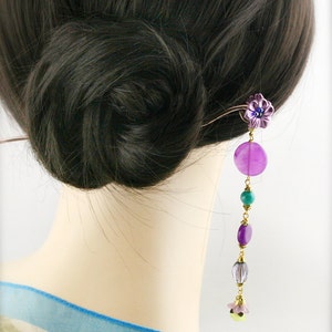 Purple blossom hair stick (HS) - jade and quartzite