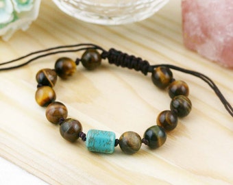 Wealth and decency knotted bracelet- Tiger eye and Turqurenite