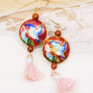 Cloisonne Fengque tassel earrings