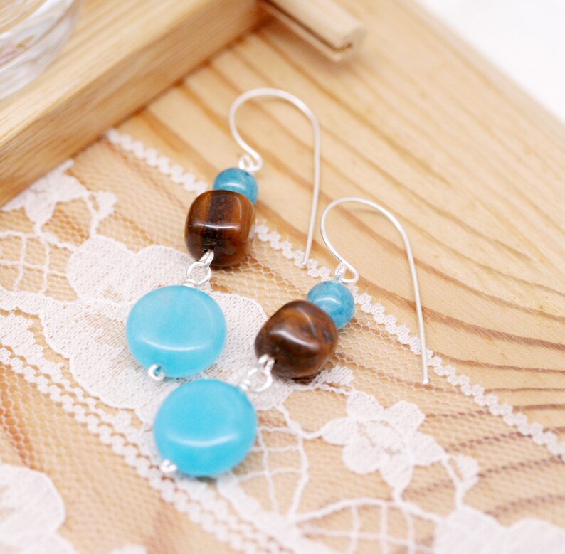 Vitality and focusing earrings aquamarine, tiger iron and quartzite image 2