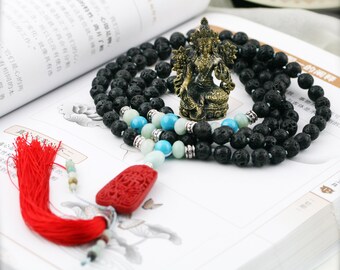 Bracciale Mala 108 Perle In Pietra Lavica E Pietre Sette Chakra – Bracciale/collana Unisex Buddhista Con Perle Da 6mm, Elastico, Per Meditazione E Oli Essenziali - 4