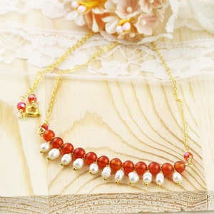 Calming and purity bar necklace - agate, and freshwater pearls
