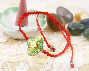 Oriental cloisonne bracelet - red thread