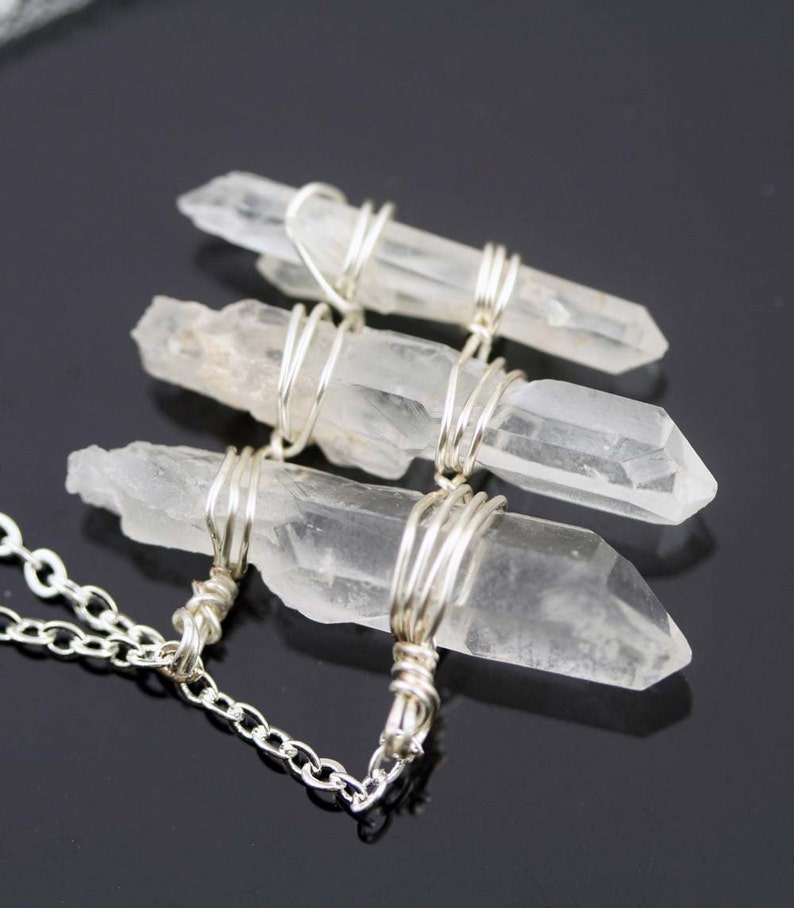 Purify raw crystal points necklace frosty clear D RS image 3