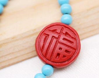 Friendship and protection necklace (unisex) - turquoise and cinnabar