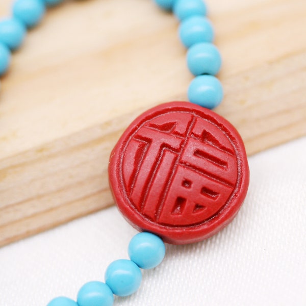 Friendship and protection necklace (unisex) - turquoise and cinnabar