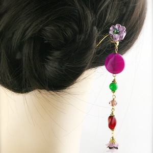 Magenta blossom hair stick (HS) - jade