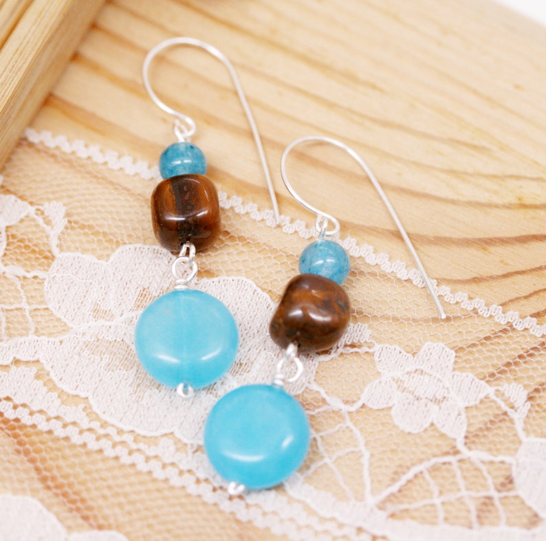 Vitality and focusing earrings aquamarine, tiger iron and quartzite image 5