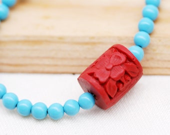 Friendship and protection necklace (unisex) - turquoise and cinnabar