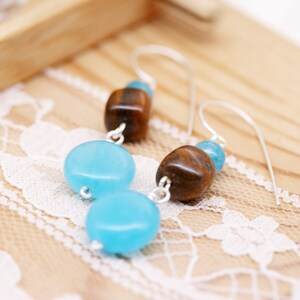 Vitality and focusing earrings aquamarine, tiger iron and quartzite image 1