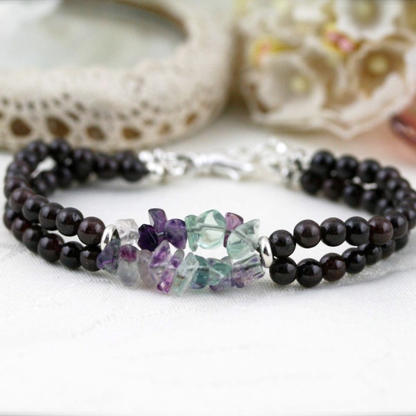 Energizing and success bracelet (unisex) - garnet and fluorite