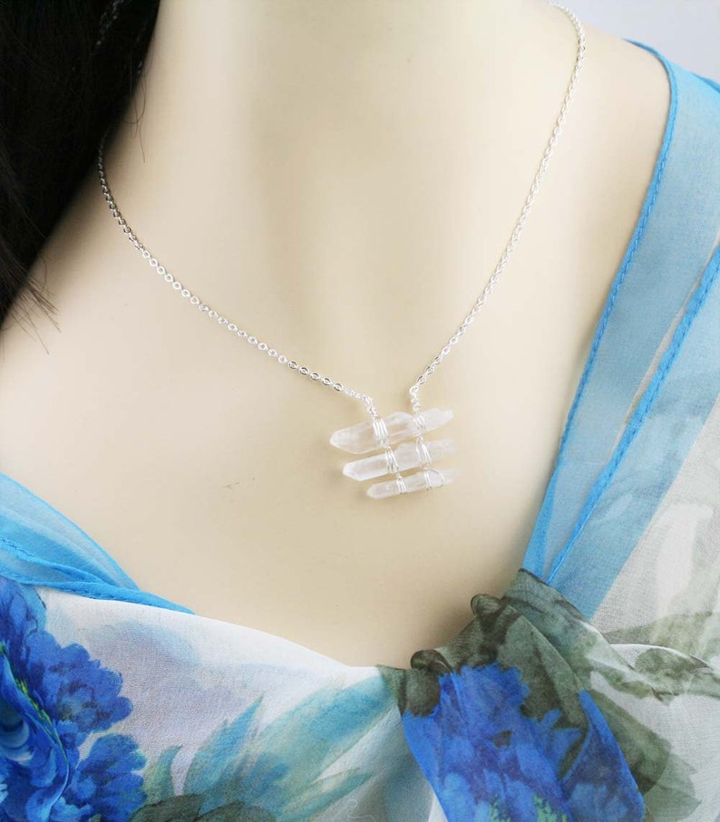 Purify raw crystal points necklace frosty clear D RS image 2