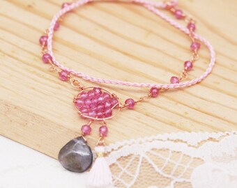 Spiritual peace bracelet - pink tourmaline and iolite