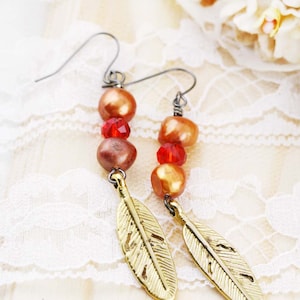 Little Red Indian earrings - freshwater pearl