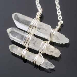 Purify raw crystal points necklace frosty clear D RS image 1
