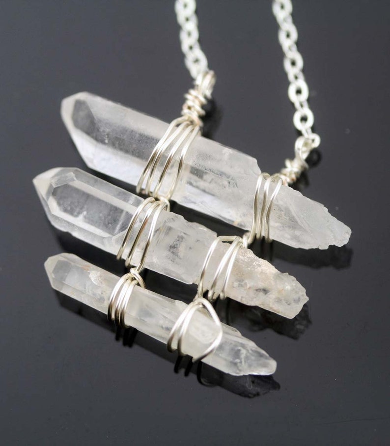 Purify raw crystal points necklace frosty clear D RS image 1