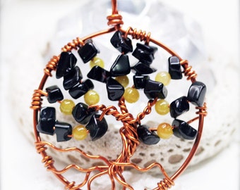 Wired Tree of Life necklace, Agate and Chinese jade
