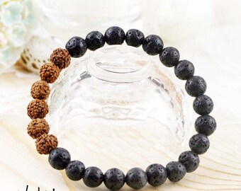 Health and Strength unisex bracelet - lava and rudraksha