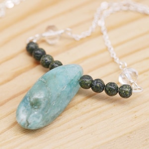 Speak no evil with humility necklace - serpentine, quartz and kyanite