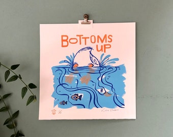 Bottoms Up handprinted screen print wall art