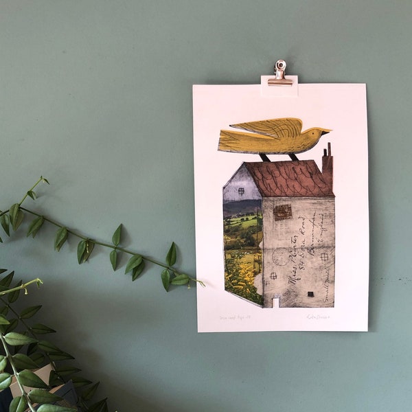 Ova roof tops 28 original intaglio TetraPak and vintage papers chine colle contemporary wall art