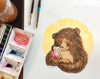 Lily loved Bear and Bear loved Lily - Original picture book illustration