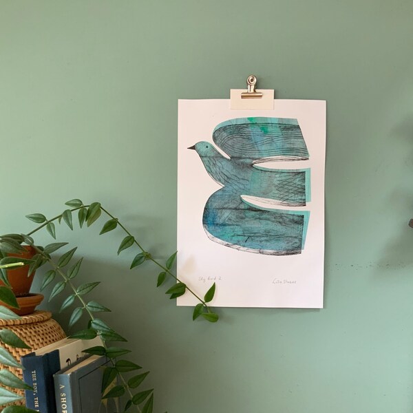 Sky bird 2 - original intaglio Tetrapak and chine colle print wall art